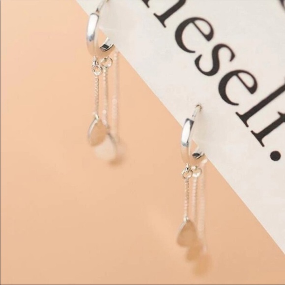 DROP HOOP 925 STERLING SILVER CHAIN EARRINGS, NICE EARRINGS, CUTE EARRINGS - Picture 3 of 6